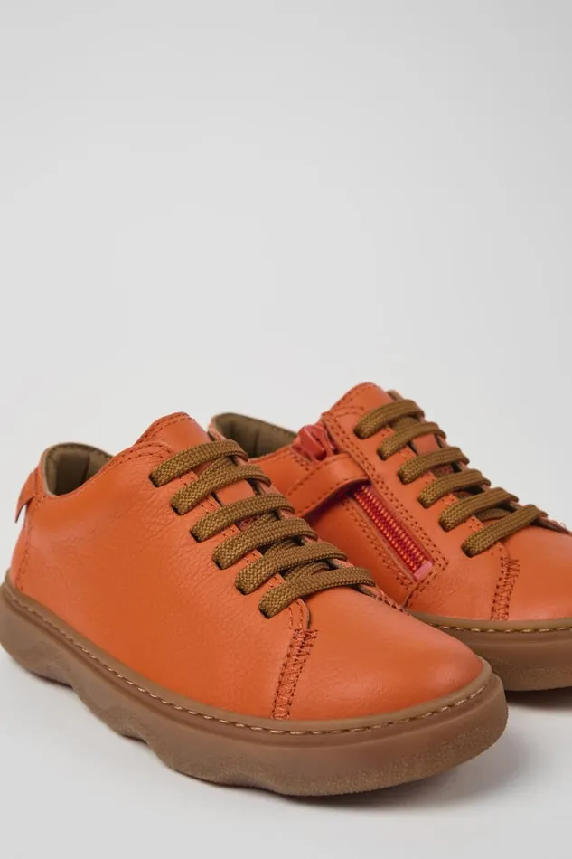 Kids Camper Casual Shoes Kiddo Orange Leather Shoes For Kids