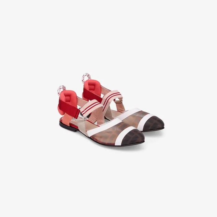 Kids Junior Mesh Ballerinas Red Fendi Shoes