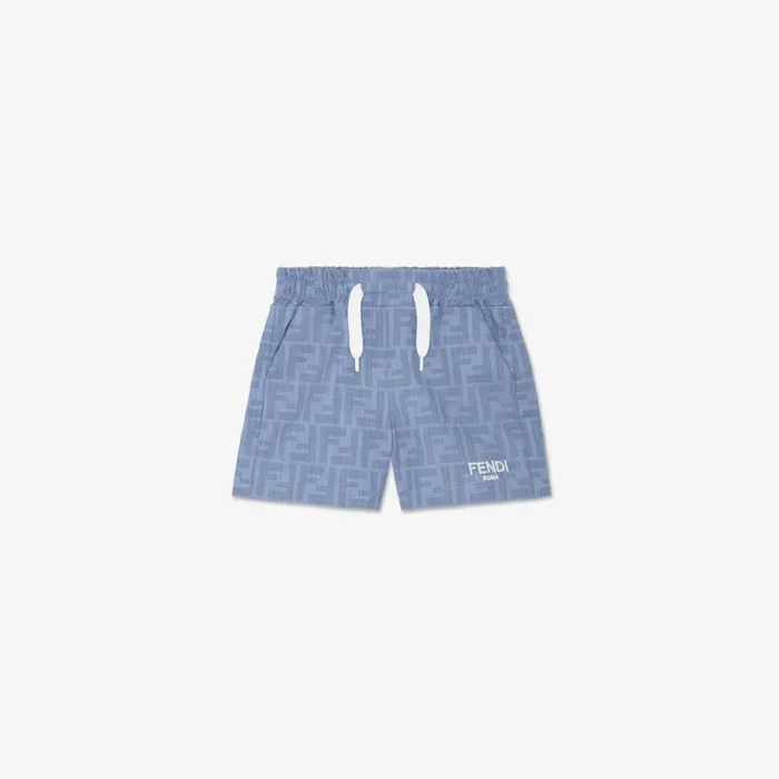 Kids Light Blue Chambray Baby Bermudas Light Blue Fendi Baby Boy