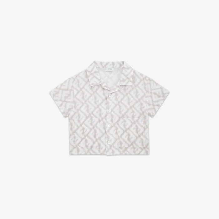 Kids Linen Shirt With AllOver Logo Beige Fendi Baby Boy