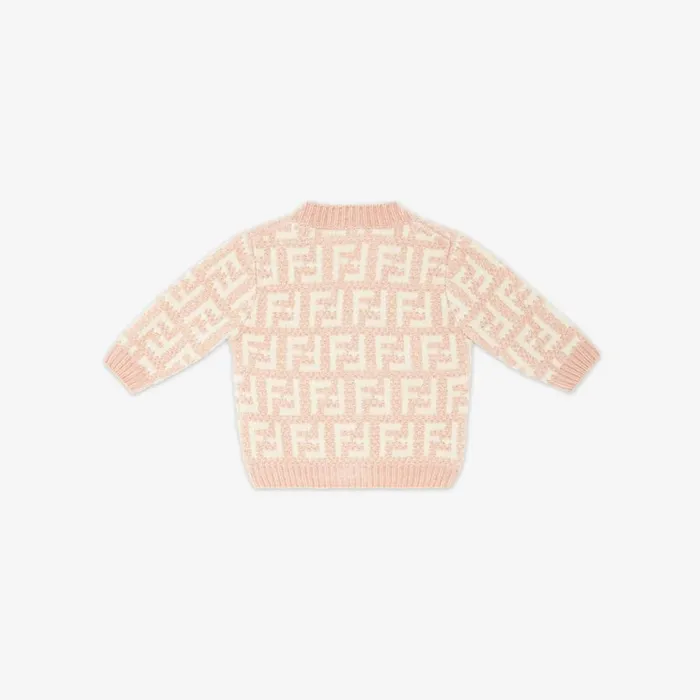 Kids Pink And Cream Chenille Cardigan Pink Fendi Baby Boy