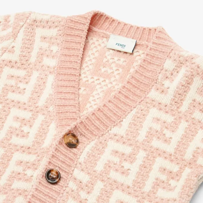 Kids Pink And Cream Chenille Cardigan Pink Fendi Baby Boy