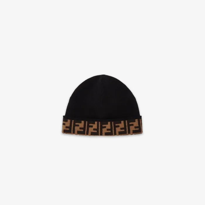 Kids Reversible Junior Hat In Black And Brown Knit Multicolour Fendi Accessories