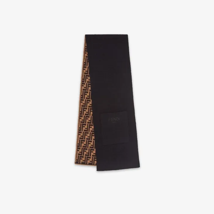 Kids Reversible Junior Scarf In Black And Tobacco Knit Multicolour Fendi Accessories