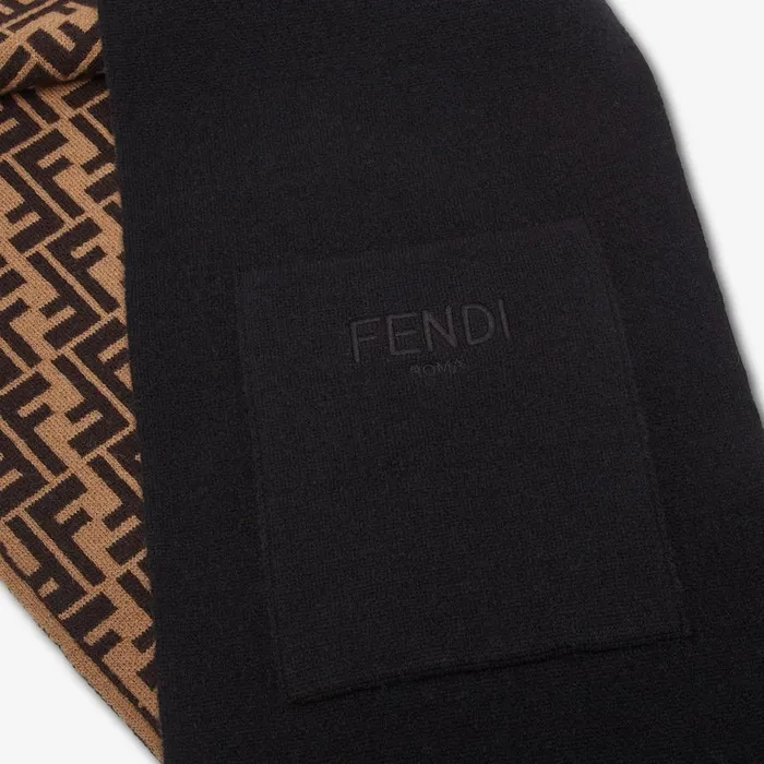 Kids Reversible Junior Scarf In Black And Tobacco Knit Multicolour Fendi Accessories