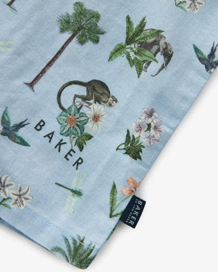 Kids STOYAN 8211 Printed Linen Cotton Romper And Hat Set Blue Ted Baker Baby