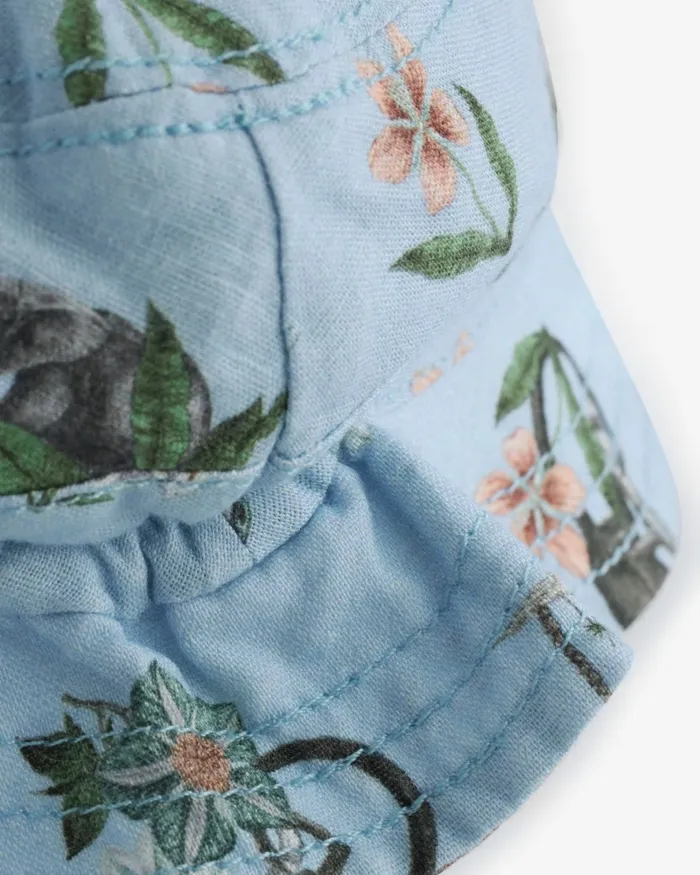 Kids STOYAN 8211 Printed Linen Cotton Romper And Hat Set Blue Ted Baker Baby