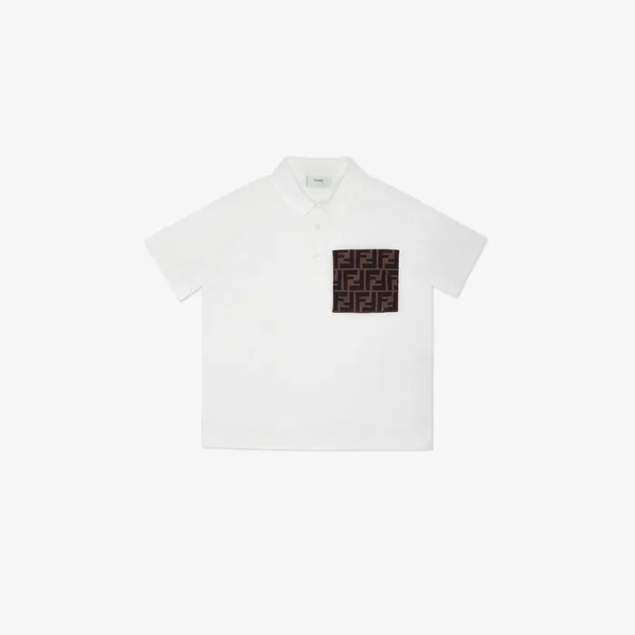 Kids White Jersey Junior Polo Shirt With Ff Logo Detail Fendi Ready To Wear
