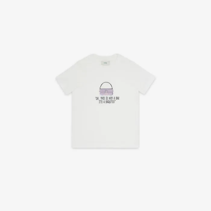 Kids White Jersey Junior TShirt With Embroidery White Fendi Ready To Wear