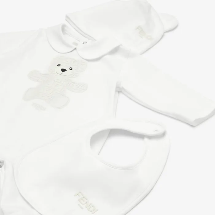 Kids White Jersey Teddy Bear Kit White Fendi Baby Girl