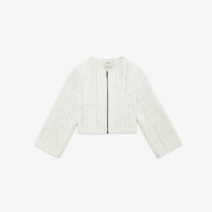 Kids White Nappa Leather Jacket White Fendi Ready To Wear