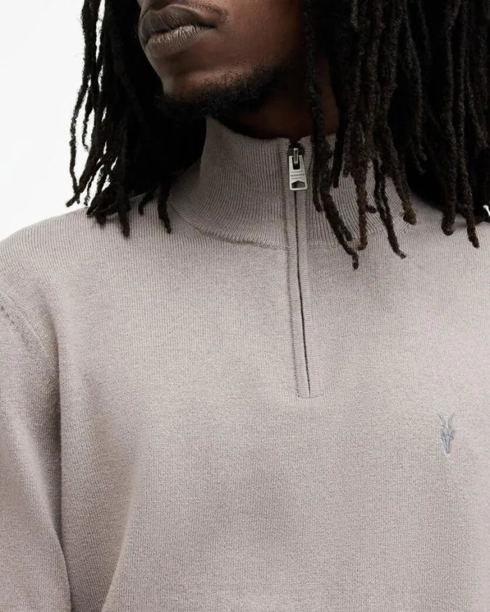 Kilburn Zip Funnel Neck Ramskull Jumper Chestnut Taupe Men AllSaints Sweaters Kilburn Zip Funnel Neck Ramskull Jumper Chestnut Taupe Men AllSaints Sweaters