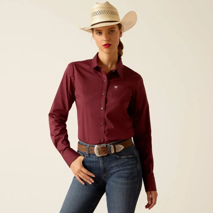 Kirby Stretch Shirt Burgundy Women Ariat TShirts and Tops
