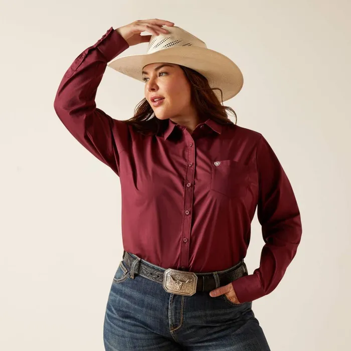 Kirby Stretch Shirt Burgundy Women Ariat TShirts and Tops Kirby Stretch Shirt Burgundy Women Ariat TShirts and Tops