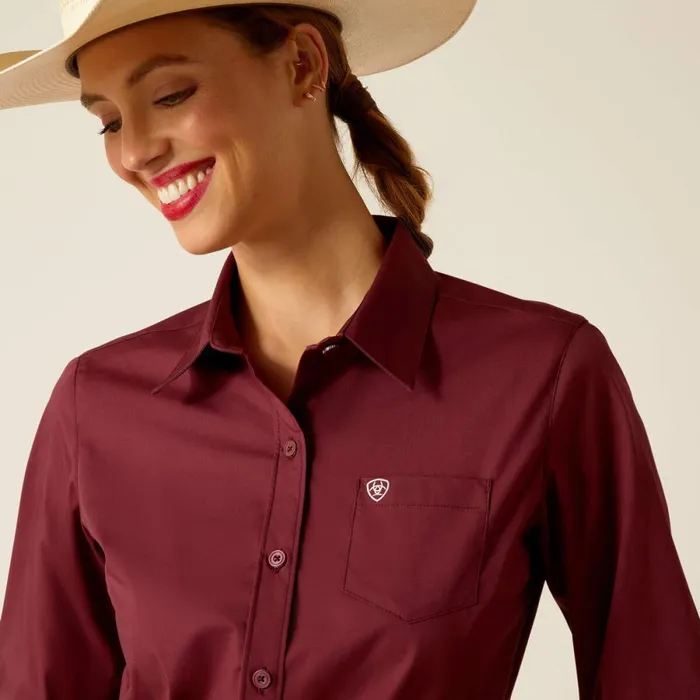 Kirby Stretch Shirt Burgundy Women Ariat TShirts and Tops Kirby Stretch Shirt Burgundy Women Ariat TShirts and Tops