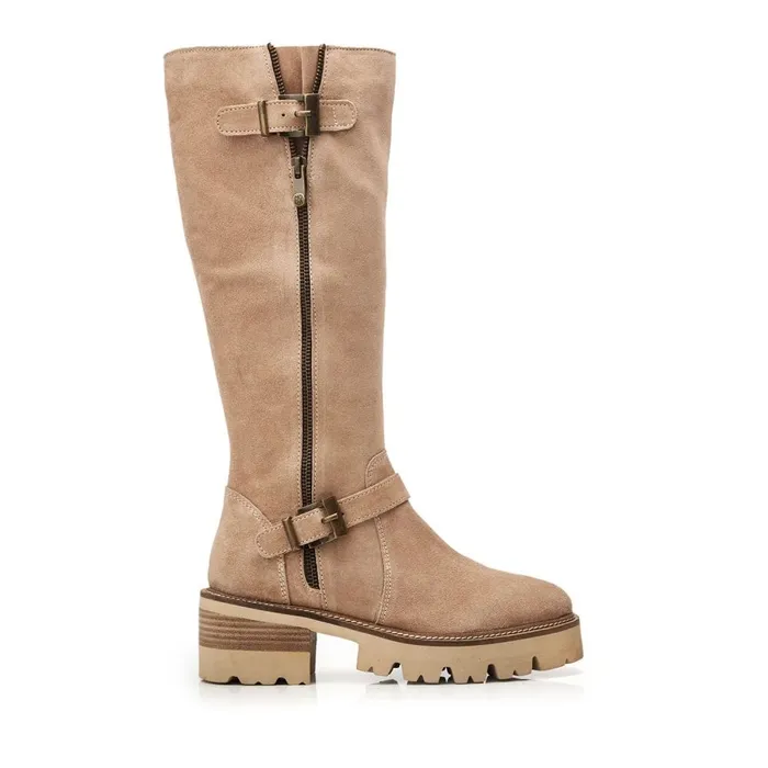 Knee High Boots Women Moda In Pelle Dori Beige Suede