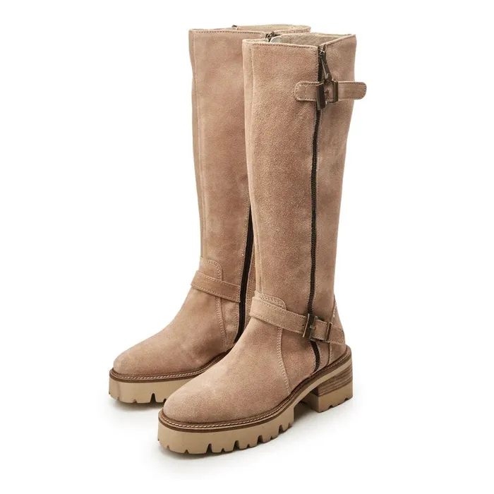 Knee High Boots Women Moda In Pelle Dori Beige Suede