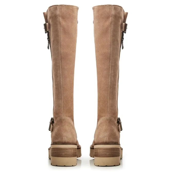 Knee High Boots Women Moda In Pelle Dori Beige Suede