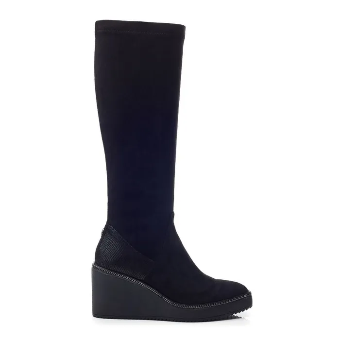Knee High Boots Women Moda In Pelle Sallie Black Alcantara