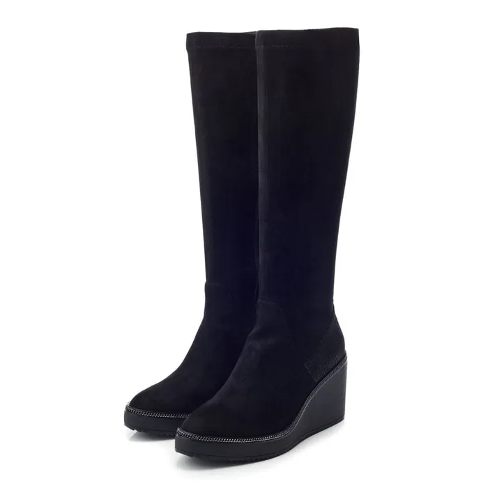 Knee High Boots Women Moda In Pelle Sallie Black Alcantara