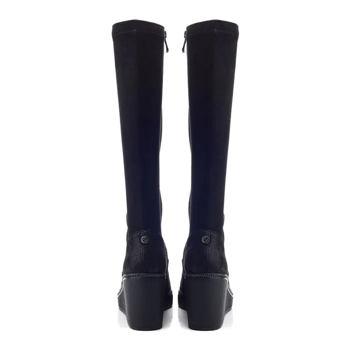 Knee High Boots Women Moda In Pelle Sallie Black Alcantara