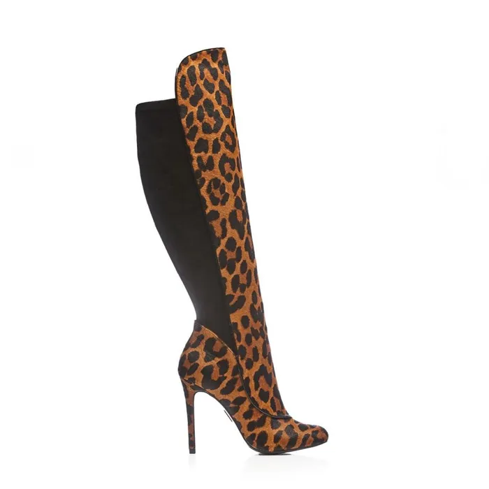 Knee High Boots Women Moda In Pelle Savi Leopard Print Pony