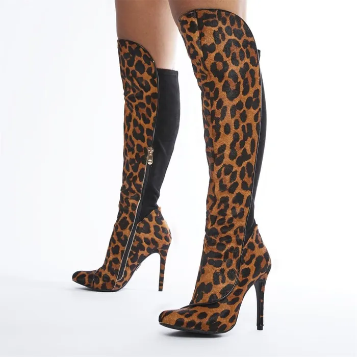 Knee High Boots Women Moda In Pelle Savi Leopard Print Pony