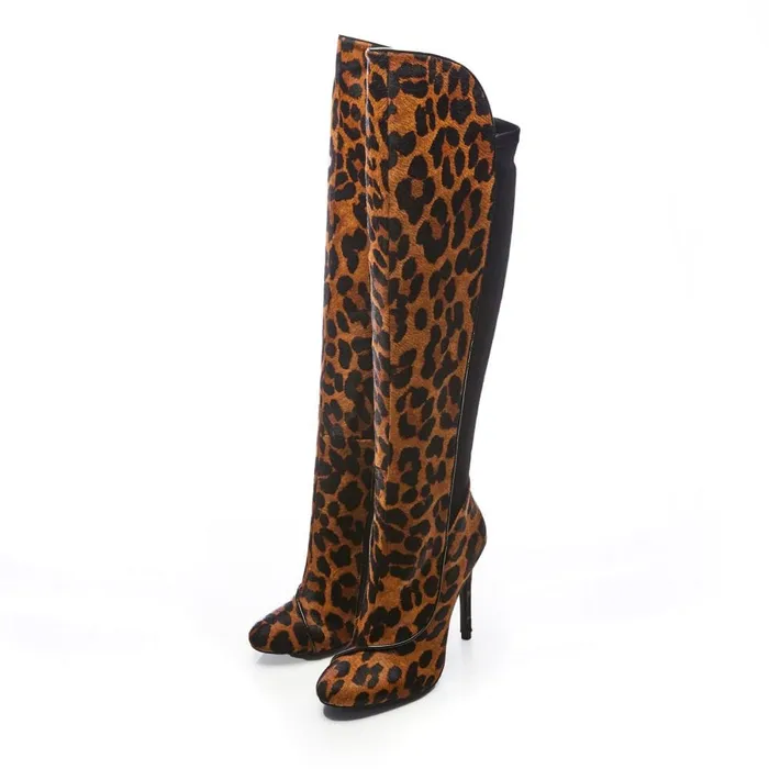 Knee High Boots Women Moda In Pelle Savi Leopard Print Pony