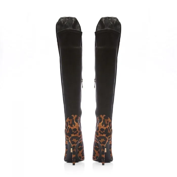Knee High Boots Women Moda In Pelle Savi Leopard Print Pony