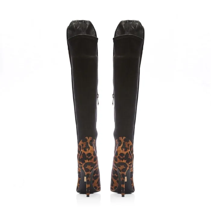 Knee High Boots Women Moda In Pelle Savi Leopard Print Pony