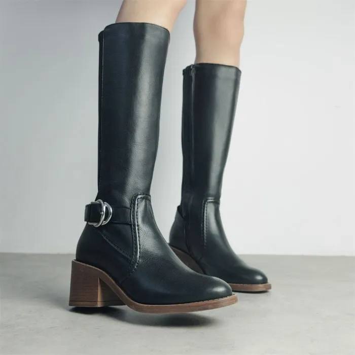 Knee High Boots Women Moda In Pelle Silvie Black Leather