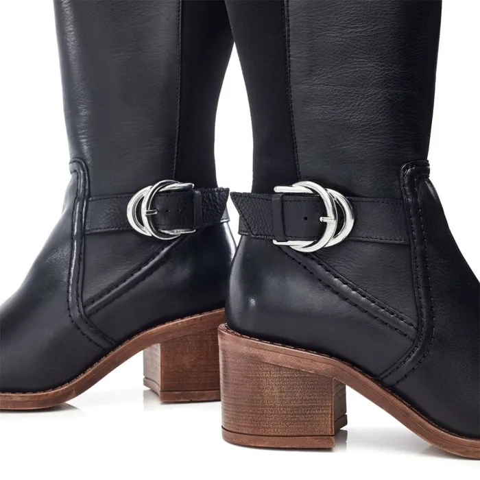 Knee High Boots Women Moda In Pelle Silvie Black Leather