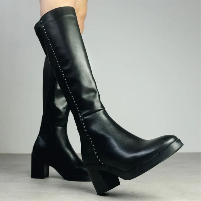 Knee High Boots Women Moda In Pelle Trinitie Black Leather