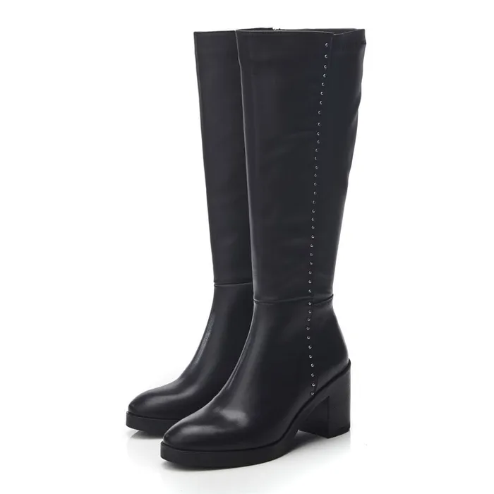 Knee High Boots Women Moda In Pelle Trinitie Black Leather