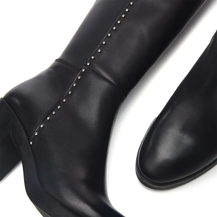 Knee High Boots Women Moda In Pelle Trinitie Black Leather