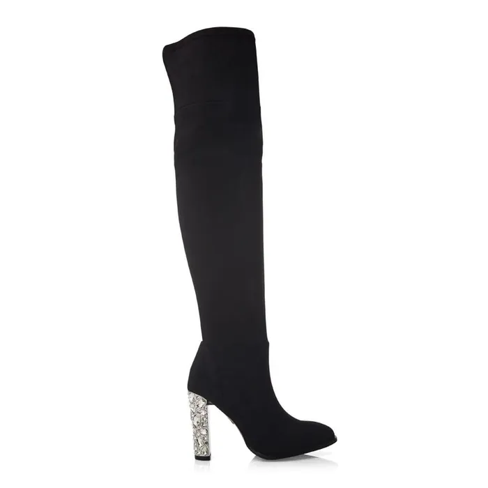 Knee High Boots Women Moda In Pelle Zamaria Black Alcantara