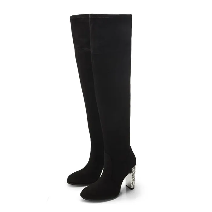 Knee High Boots Women Moda In Pelle Zamaria Black Alcantara