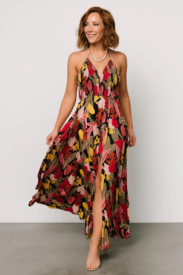 Kota Halter Maxi Dress Navy Multi Print Women Baltic Born Maxi Dresses