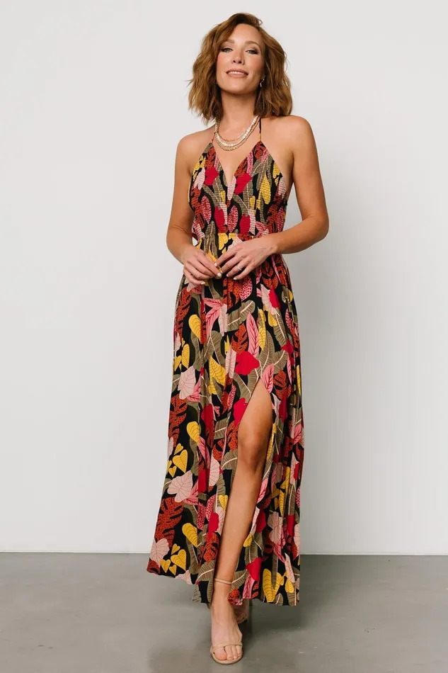 Kota Halter Maxi Dress Navy Multi Print Women Baltic Born Maxi Dresses