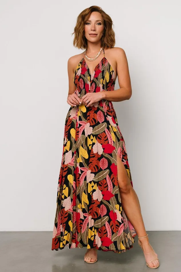 Kota Halter Maxi Dress Navy Multi Print Women Baltic Born Maxi Dresses