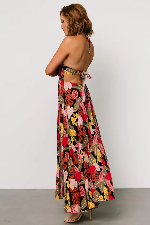 Kota Halter Maxi Dress Navy Multi Print Women Baltic Born Maxi Dresses
