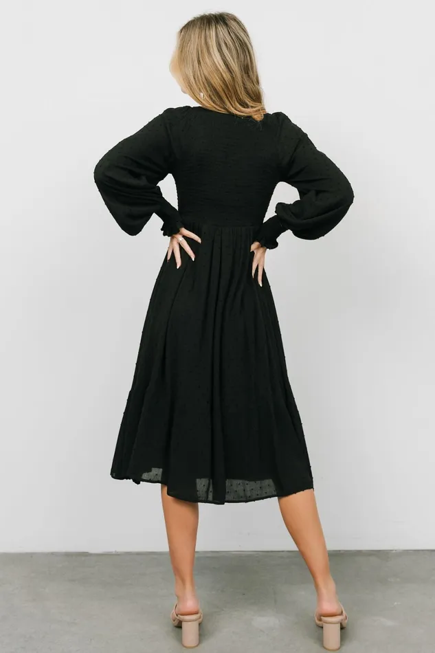 Lainey Smocked Dotted Midi Dress Black Women Baltic Born Midi Dresses Lainey Smocked Dotted Midi Dress Black Women Baltic Born Midi Dresses