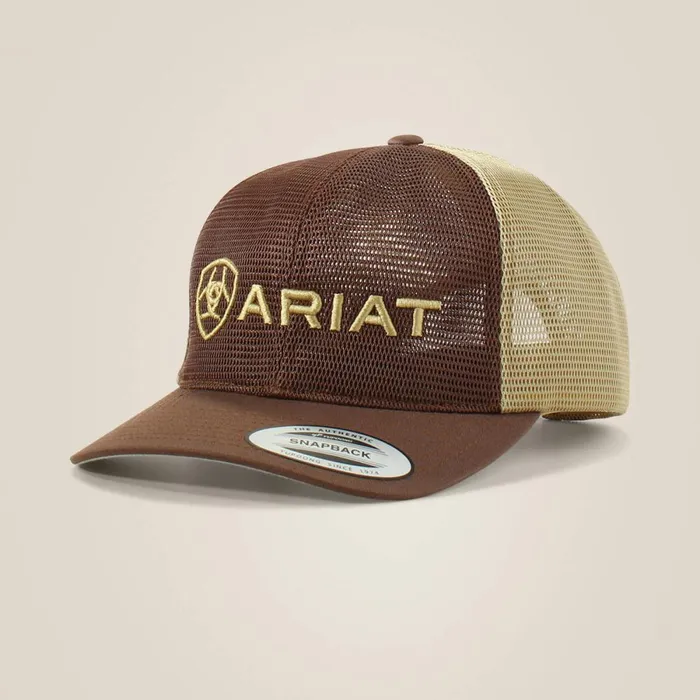 Large Embossed Lgoo Mash Cap Brown Men Ariat Hats and Caps