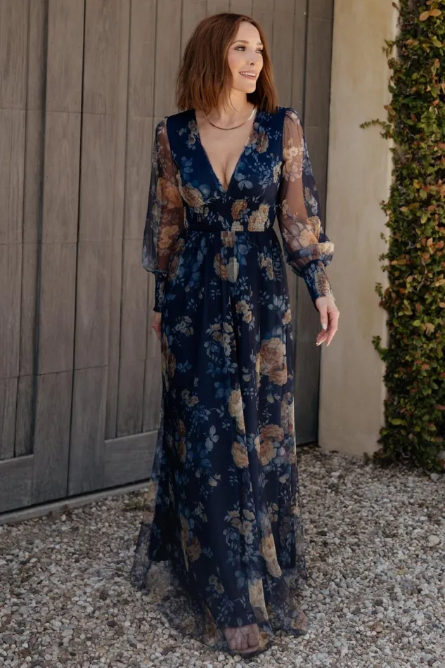 Layla Tulle Maxi Dress Blue Golden Floral Women Baltic Born Bump Friendly