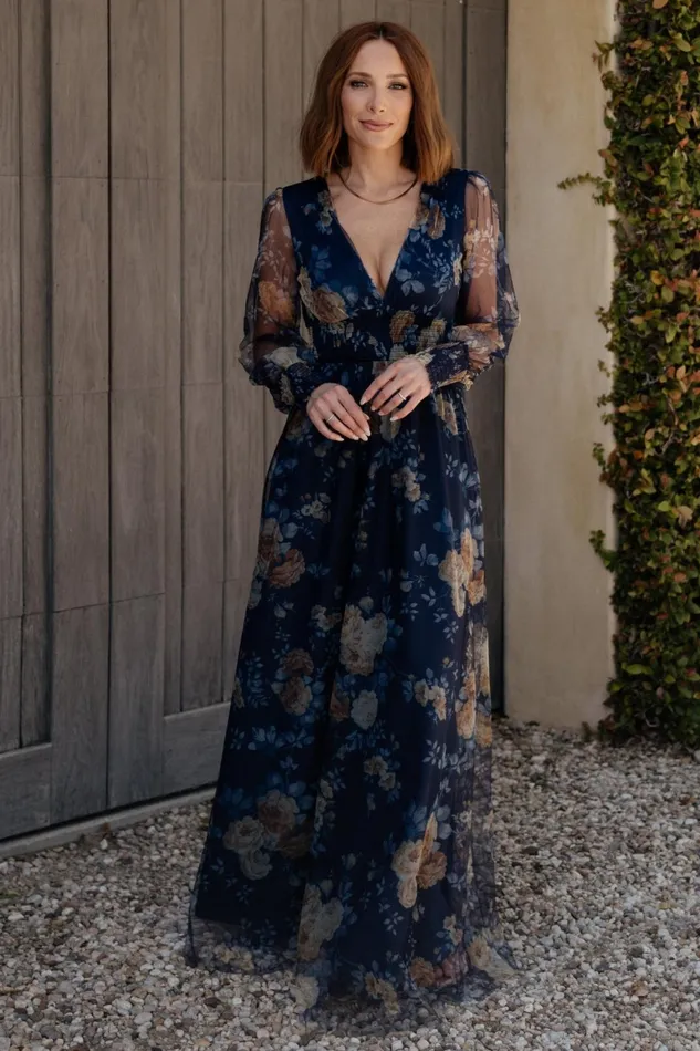 Layla Tulle Maxi Dress Blue Golden Floral Women Baltic Born Bump Friendly
