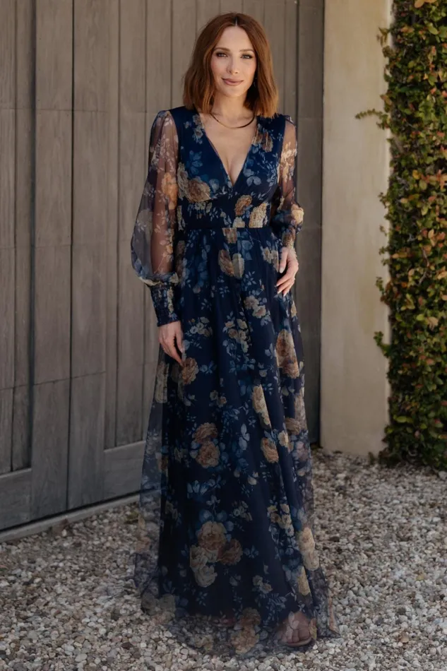 Layla Tulle Maxi Dress Blue Golden Floral Women Baltic Born Bump Friendly
