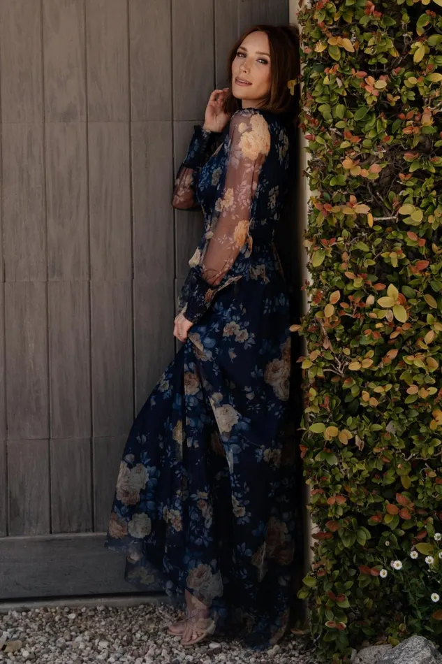 Layla Tulle Maxi Dress Blue Golden Floral Women Baltic Born Wedding Guest