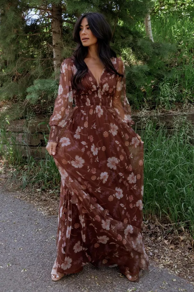 Layla Tulle Maxi Dress Chestnut Floral Women Baltic Born Tulle Styles