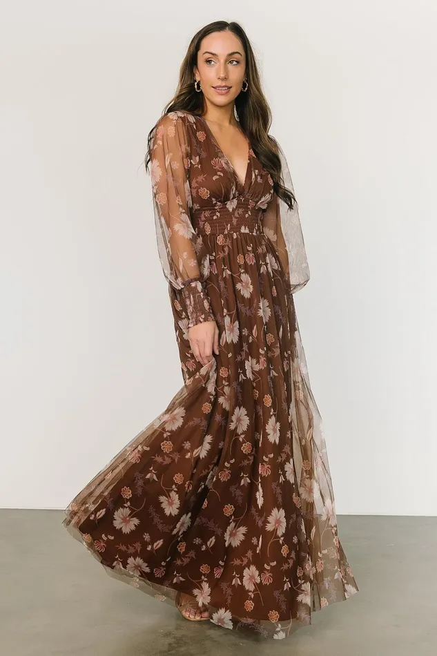 Layla Tulle Maxi Dress Chestnut Floral Women Baltic Born Tulle Styles