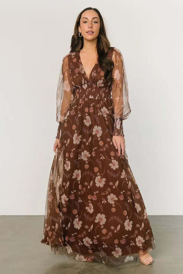 Layla Tulle Maxi Dress Chestnut Floral Women Baltic Born Tulle Styles